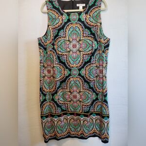 London Times Black Multicolor Medallion Shift Dress Size 18W NWOT